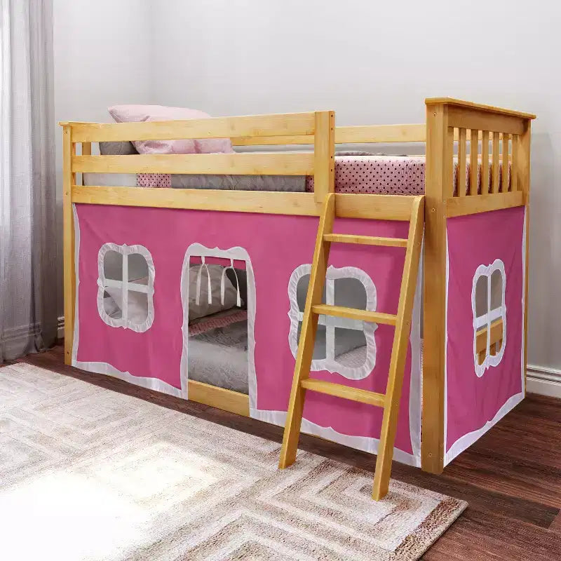 Twin over Twin Low Bunk Bed with Play Curtains