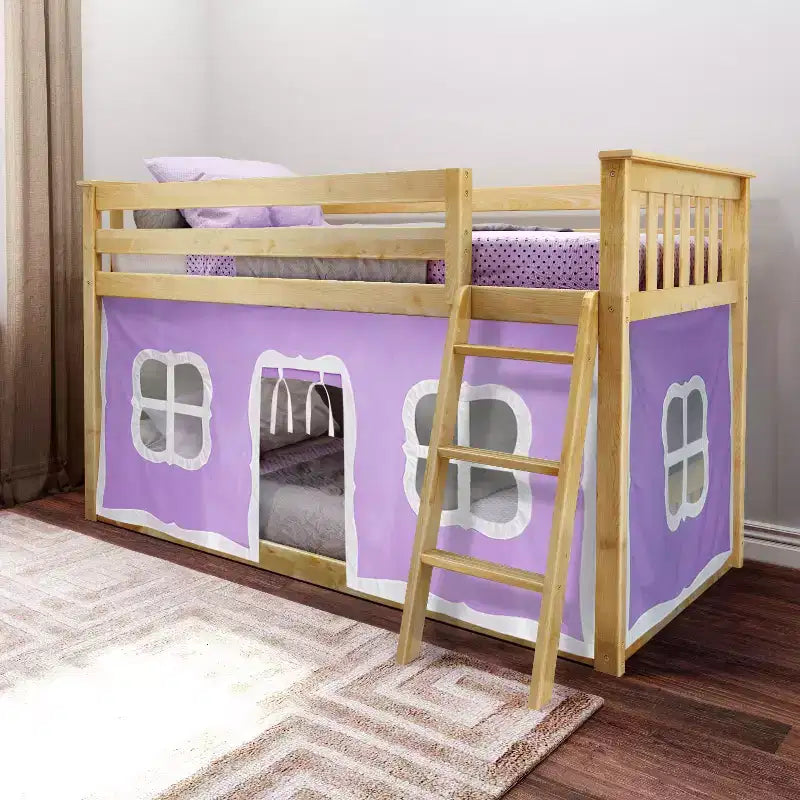 Twin over Twin Low Bunk Bed with Play Curtains