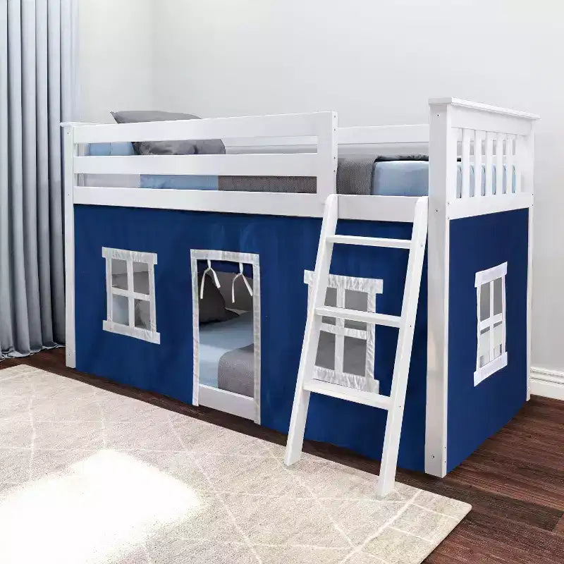 Twin over Twin Low Bunk Bed with Play Curtains