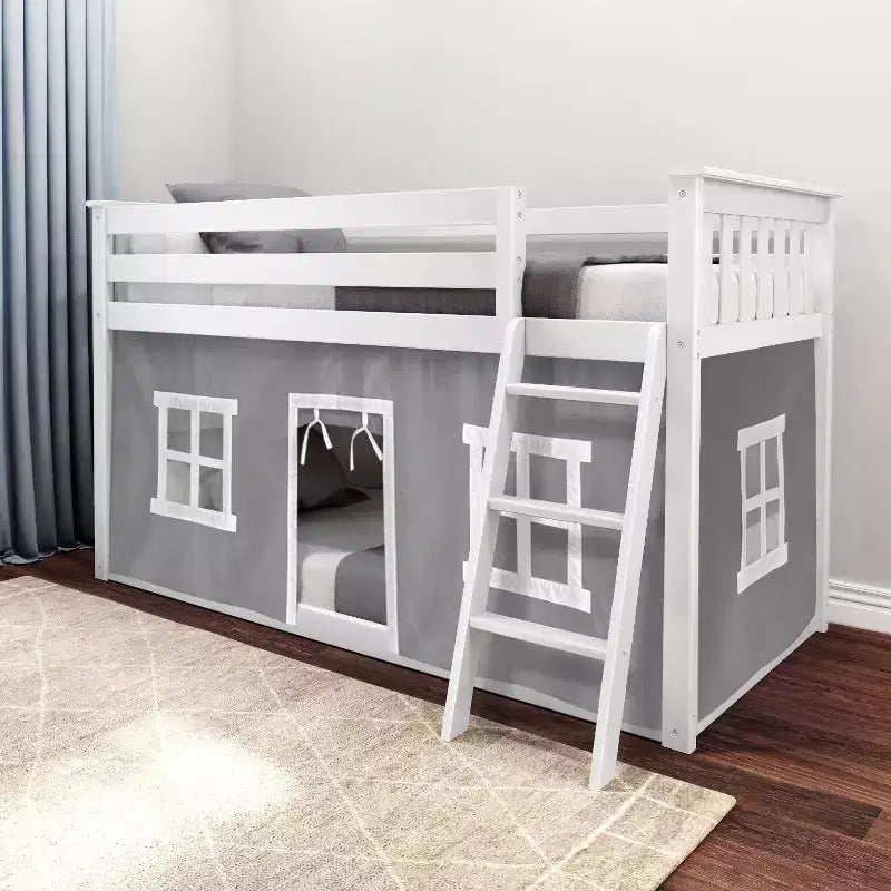 Twin over Twin Low Bunk Bed with Play Curtains