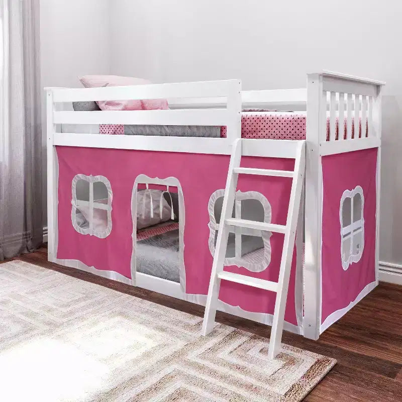 Twin over Twin Low Bunk Bed with Play Curtains