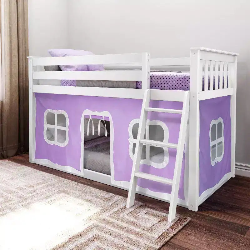 Twin over Twin Low Bunk Bed with Play Curtains