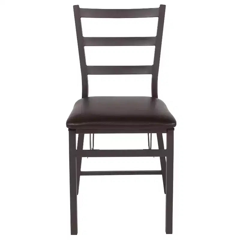 2-Pack Ladder Back Metal Folding Chair Brown Vinyl Seat