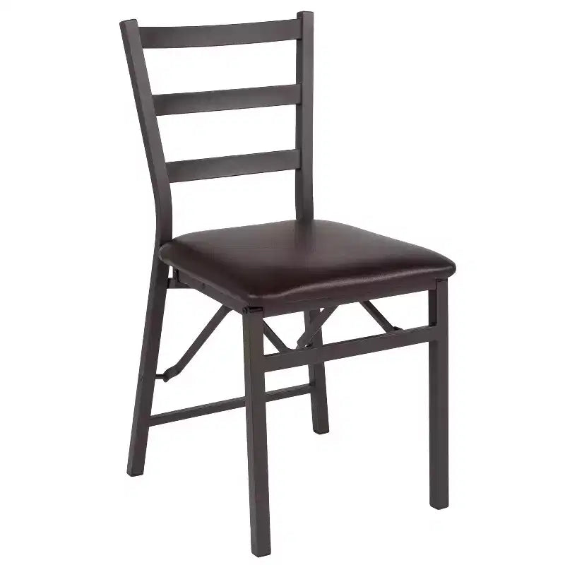 2-Pack Ladder Back Metal Folding Chair Brown Vinyl Seat