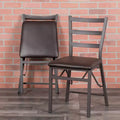 2-Pack Ladder Back Metal Folding Chair Brown Vinyl Seat