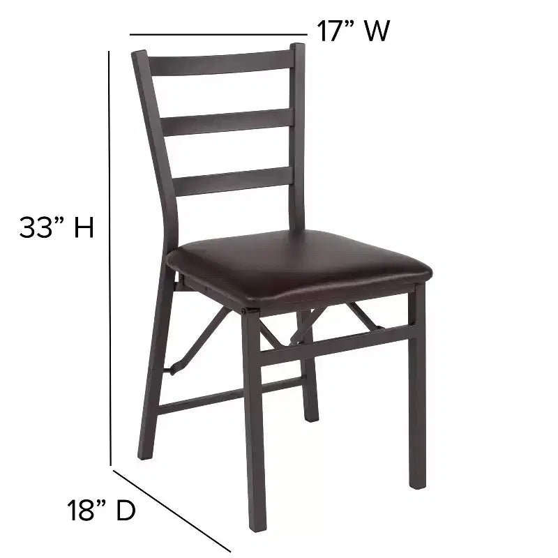 2-Pack Ladder Back Metal Folding Chair Brown Vinyl Seat