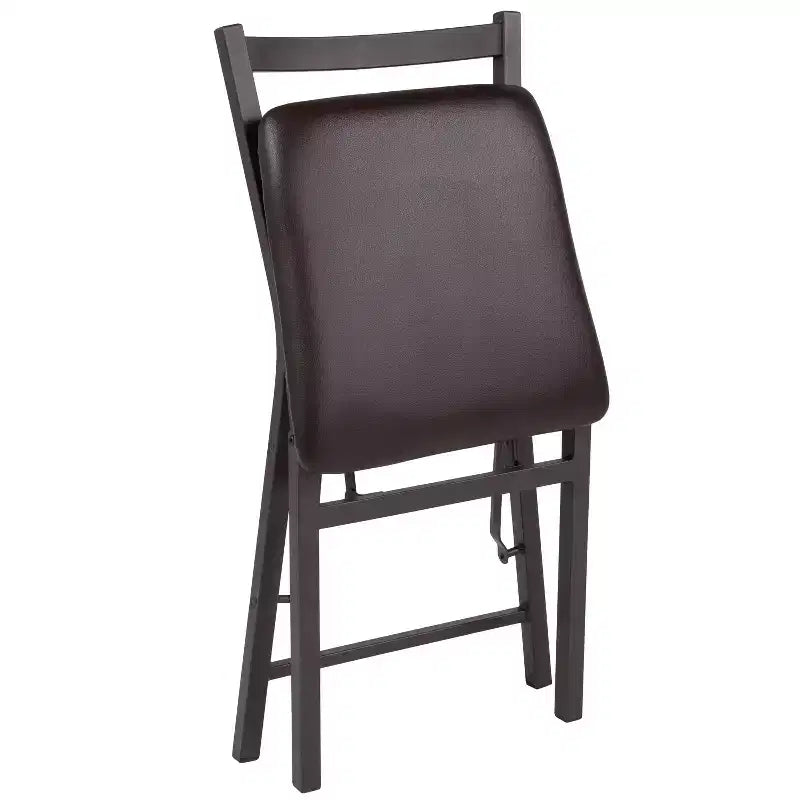2-Pack Ladder Back Metal Folding Chair Brown Vinyl Seat
