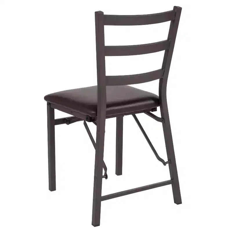 2-Pack Ladder Back Metal Folding Chair Brown Vinyl Seat