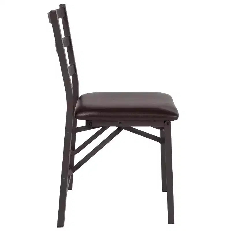 2-Pack Ladder Back Metal Folding Chair Brown Vinyl Seat