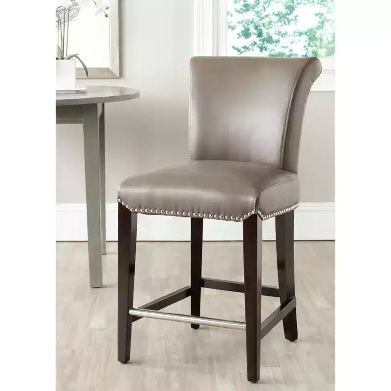 Counter Stool with Curved Back Birch Frame Bicast Leather