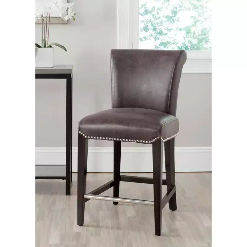 Counter Stool with Curved Back Birch Frame Bicast Leather