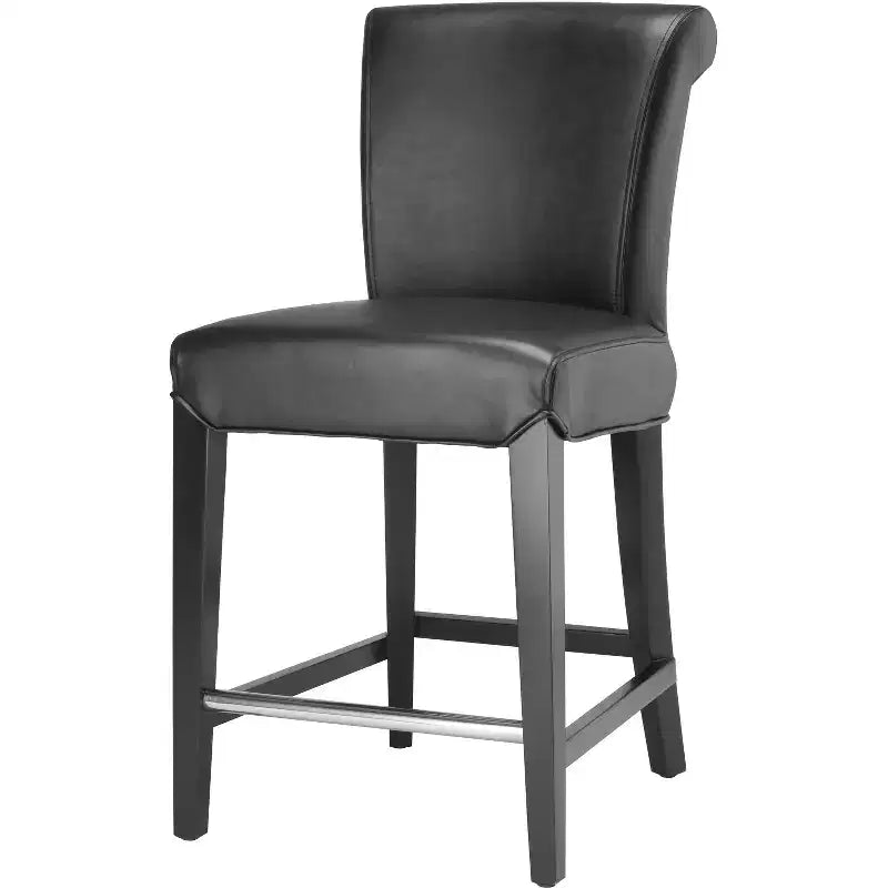 Counter Stool with Curved Back Birch Frame Bicast Leather