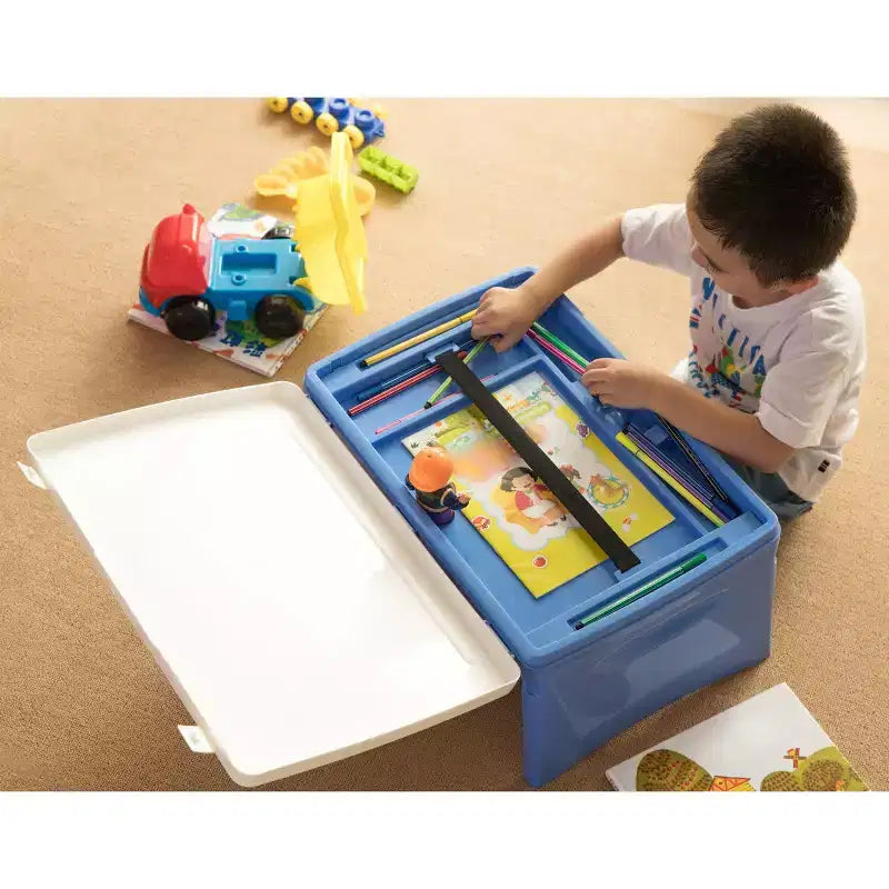 Kids Portable Foldable Plastic Lap Tray Blue and White