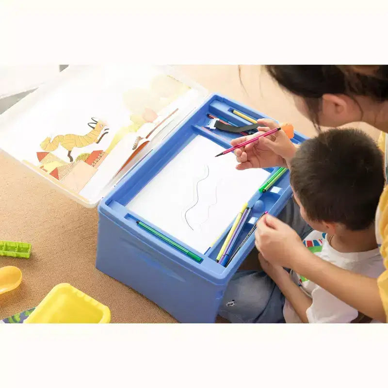 Kids Portable Foldable Plastic Lap Tray Blue and White