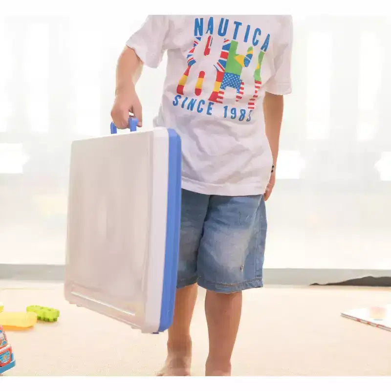 Kids Portable Foldable Plastic Lap Tray Blue and White