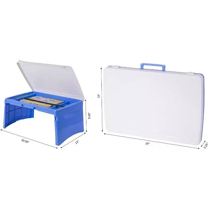 Kids Portable Foldable Plastic Lap Tray Blue and White