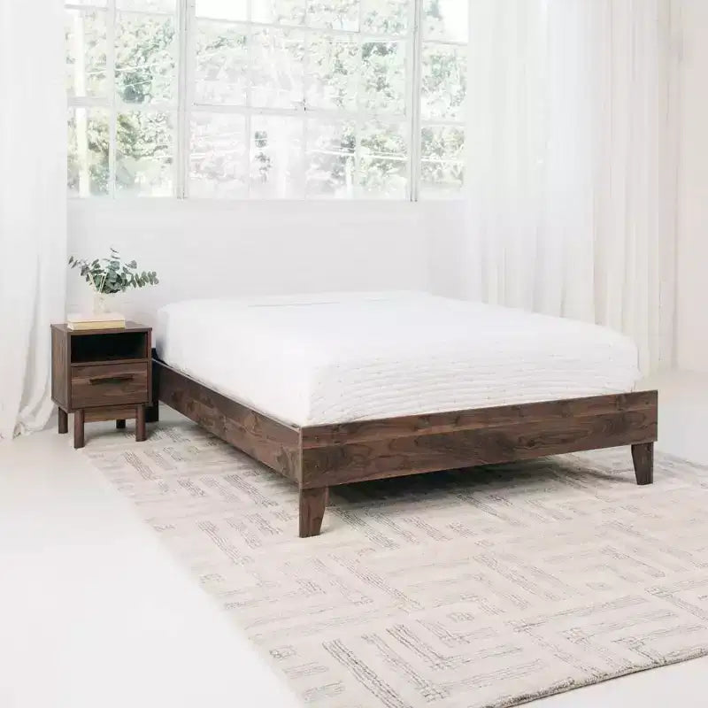 Platform Bed Mocha Natural Wood No Headboard
