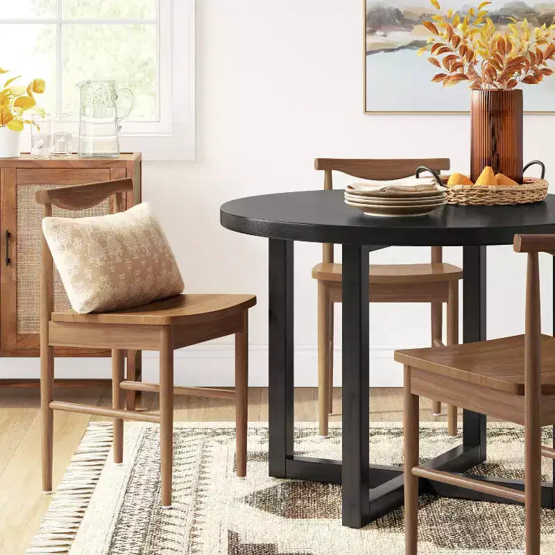 All Wood Round Dining Table Black Seats 4