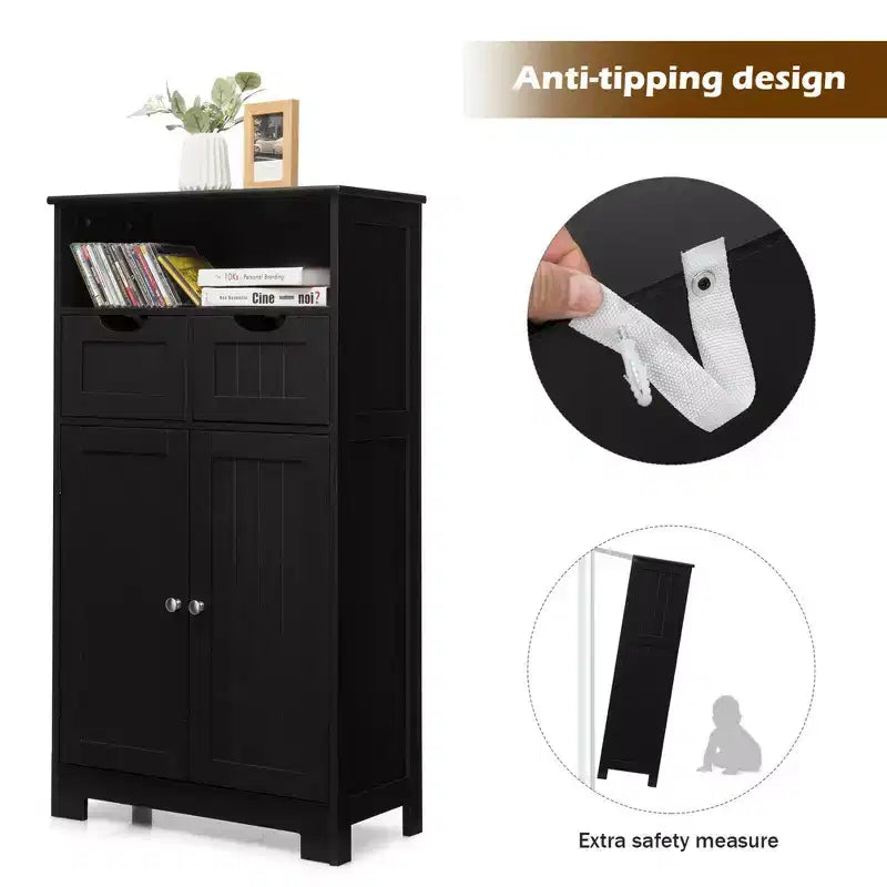Bathroom Floor Cabinet Wooden Storage Organizer with Drawer and Doors