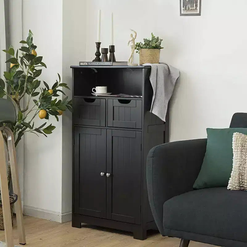 Bathroom Floor Cabinet Wooden Storage Organizer with Drawer and Doors