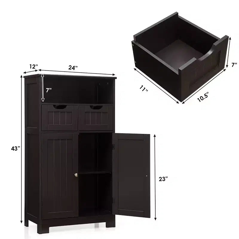 Bathroom Floor Cabinet Wooden Storage Organizer with Drawer and Doors