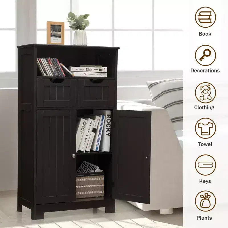 Bathroom Floor Cabinet Wooden Storage Organizer with Drawer and Doors