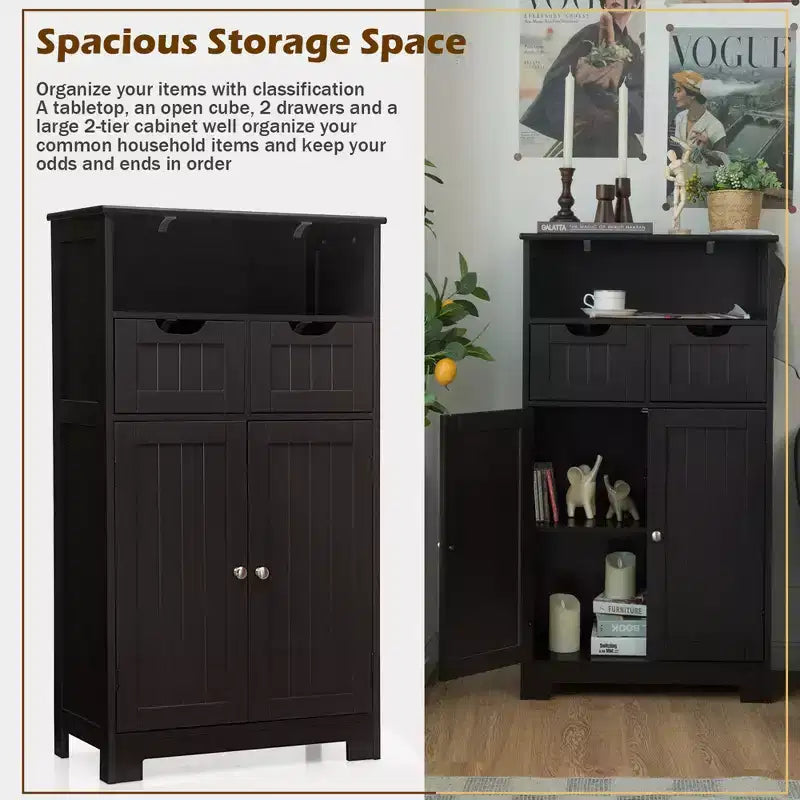 Bathroom Floor Cabinet Wooden Storage Organizer with Drawer and Doors