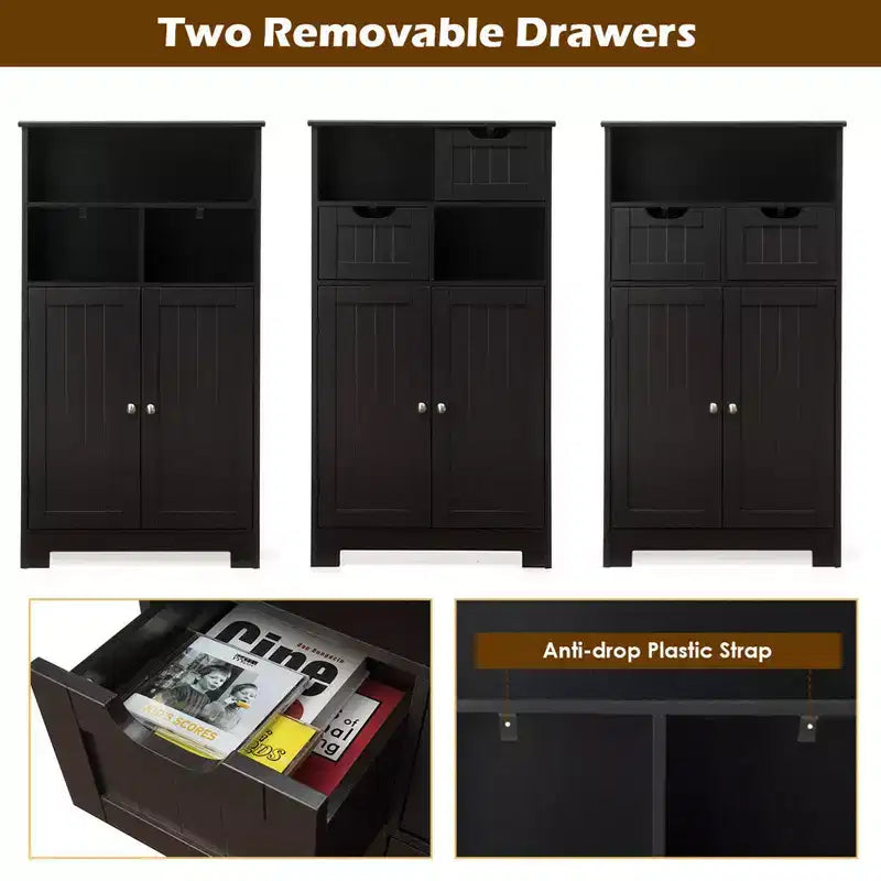 Bathroom Floor Cabinet Wooden Storage Organizer with Drawer and Doors