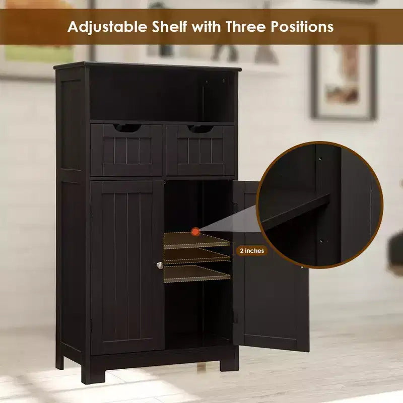 Bathroom Floor Cabinet Wooden Storage Organizer with Drawer and Doors