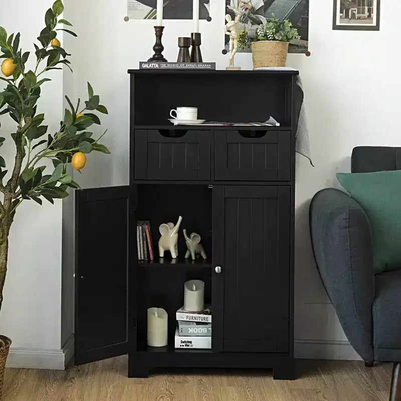 Bathroom Floor Cabinet Wooden Storage Organizer with Drawer and Doors