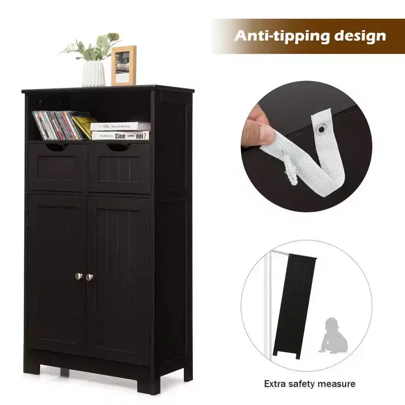 Bathroom Floor Cabinet Wooden Storage Organizer with Drawer and Doors