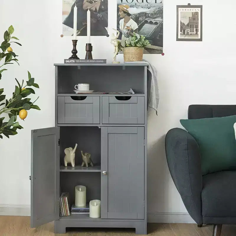 Bathroom Floor Cabinet Wooden Storage Organizer with Drawer and Doors
