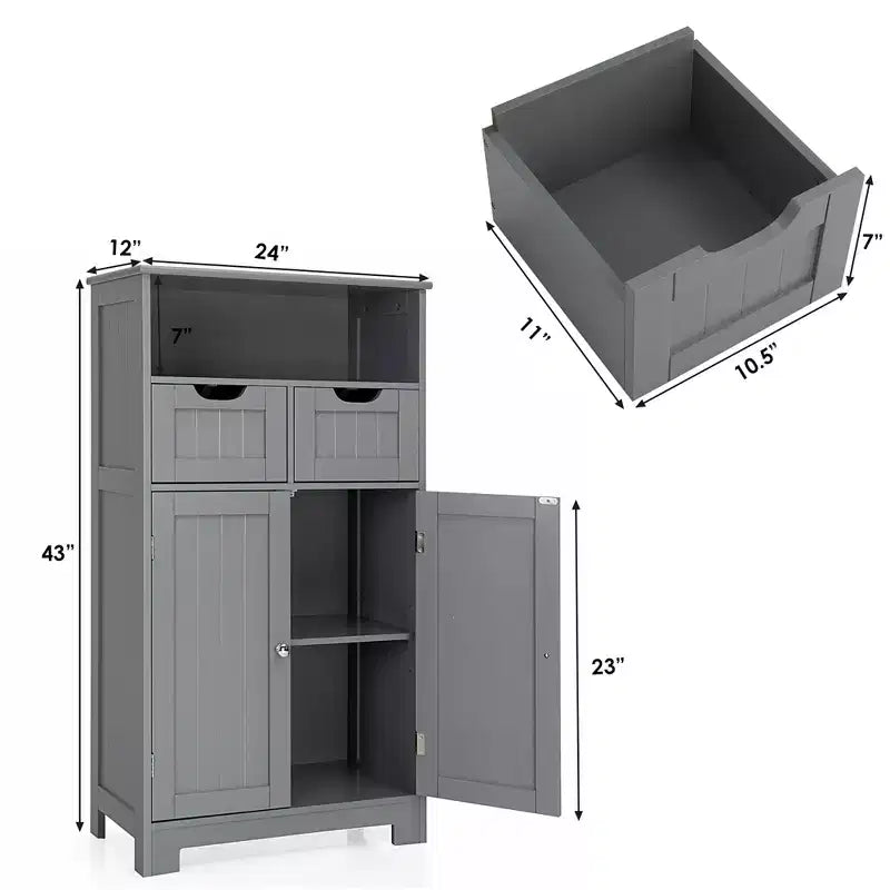 Bathroom Floor Cabinet Wooden Storage Organizer with Drawer and Doors