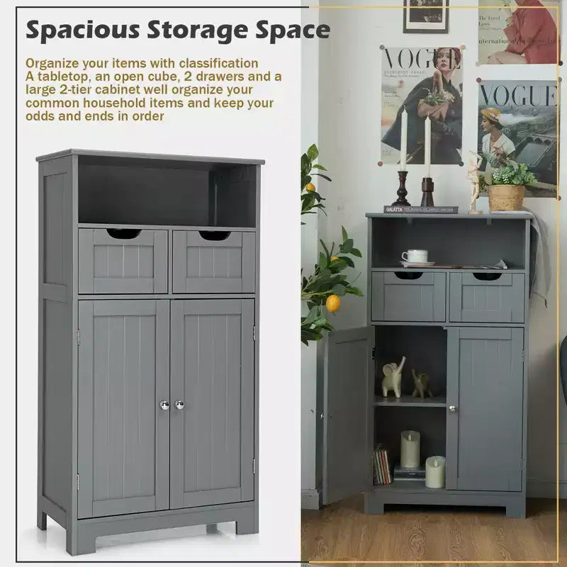 Bathroom Floor Cabinet Wooden Storage Organizer with Drawer and Doors