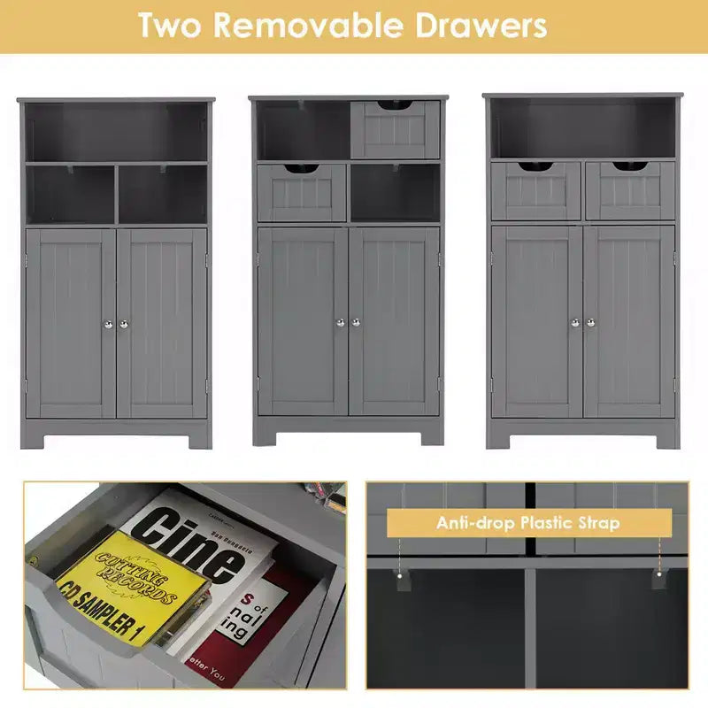 Bathroom Floor Cabinet Wooden Storage Organizer with Drawer and Doors