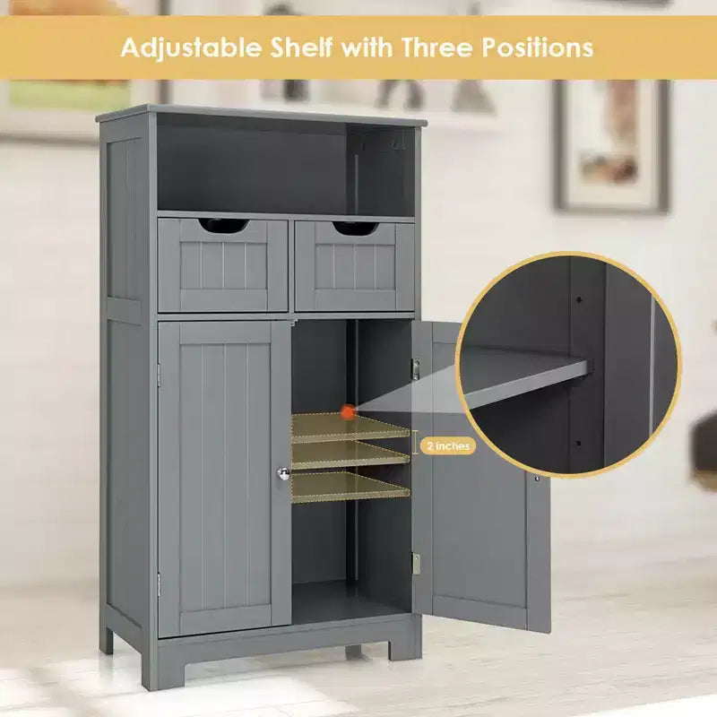 Bathroom Floor Cabinet Wooden Storage Organizer with Drawer and Doors