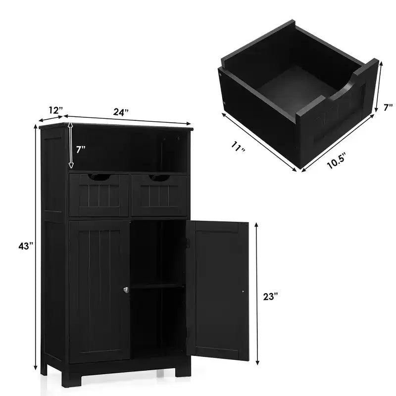 Bathroom Floor Cabinet Wooden Storage Organizer with Drawer and Doors