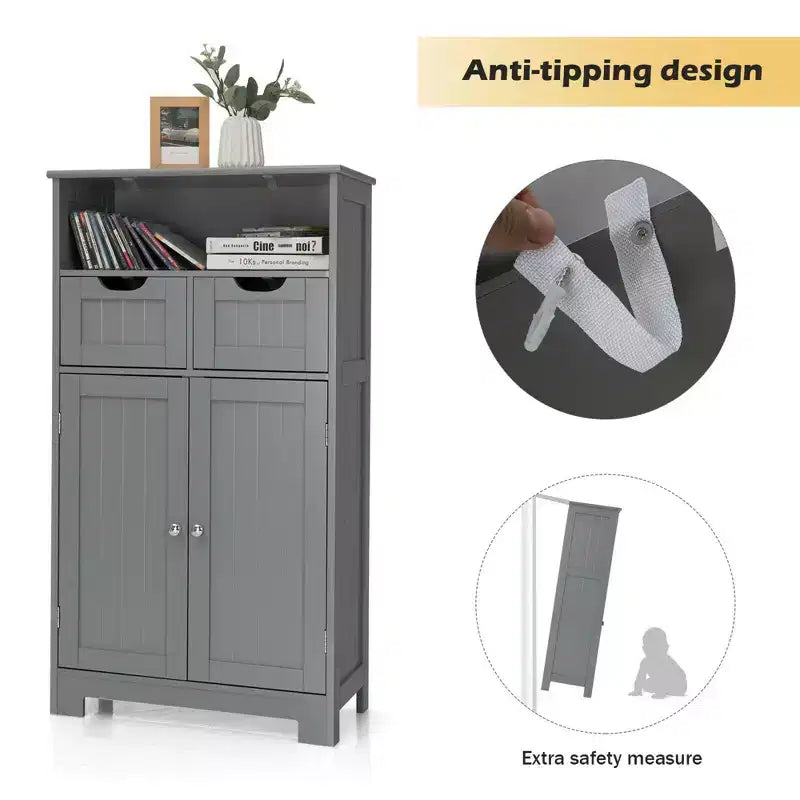 Bathroom Floor Cabinet Wooden Storage Organizer with Drawer and Doors