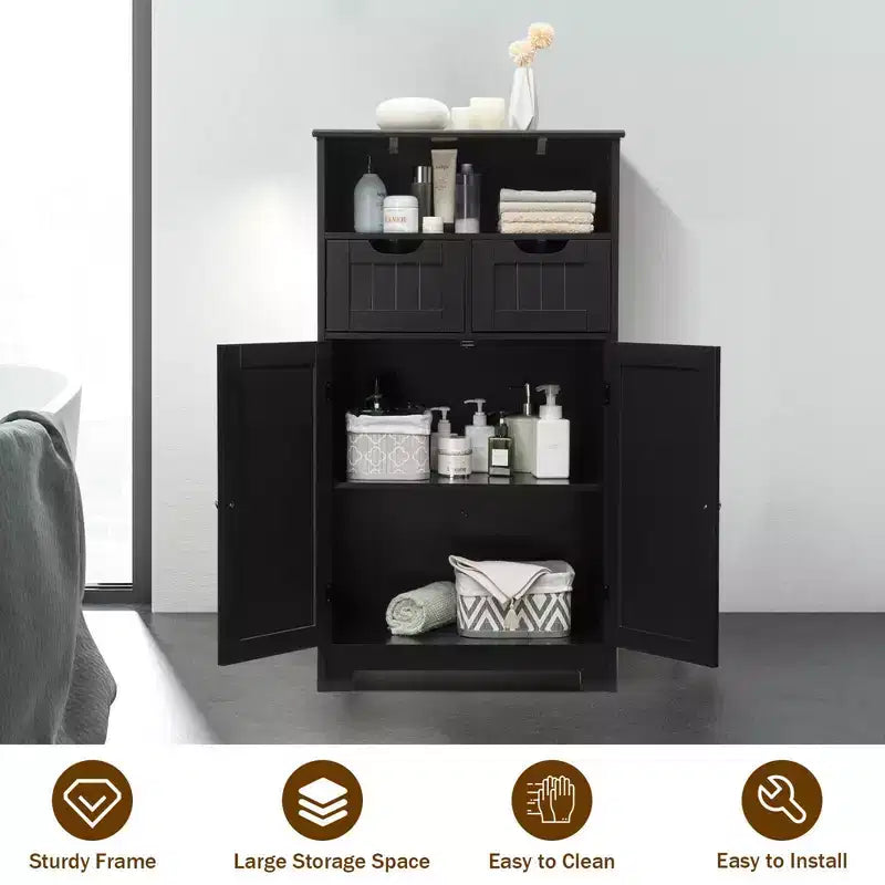 Bathroom Floor Cabinet Wooden Storage Organizer with Drawer and Doors