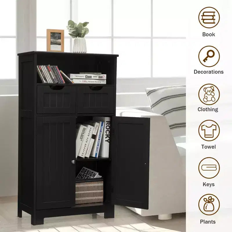 Bathroom Floor Cabinet Wooden Storage Organizer with Drawer and Doors