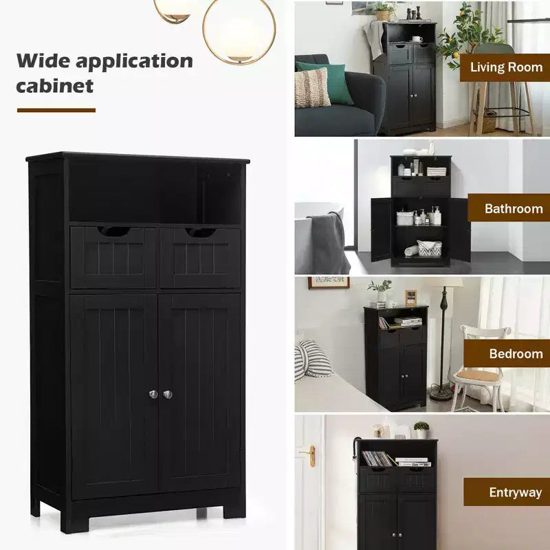 Bathroom Floor Cabinet Wooden Storage Organizer with Drawer and Doors