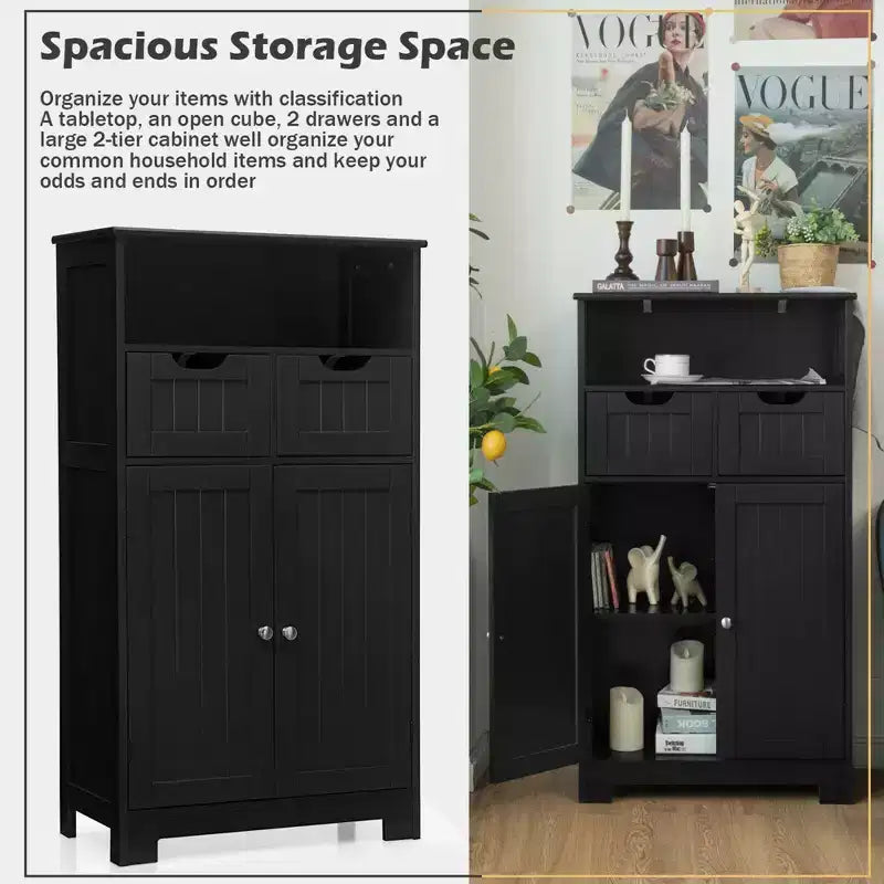 Bathroom Floor Cabinet Wooden Storage Organizer with Drawer and Doors