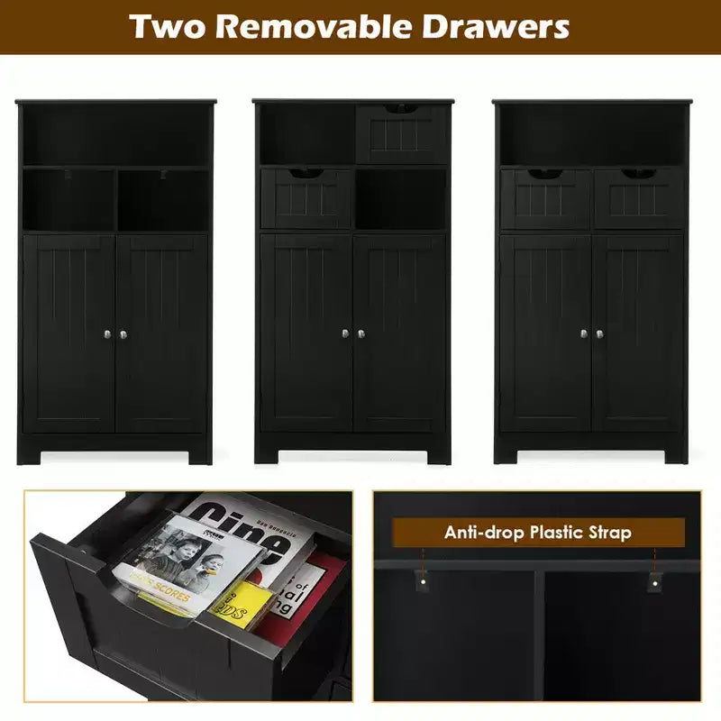 Bathroom Floor Cabinet Wooden Storage Organizer with Drawer and Doors