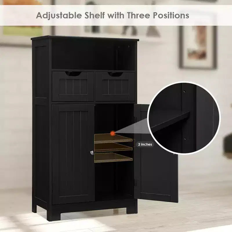 Bathroom Floor Cabinet Wooden Storage Organizer with Drawer and Doors
