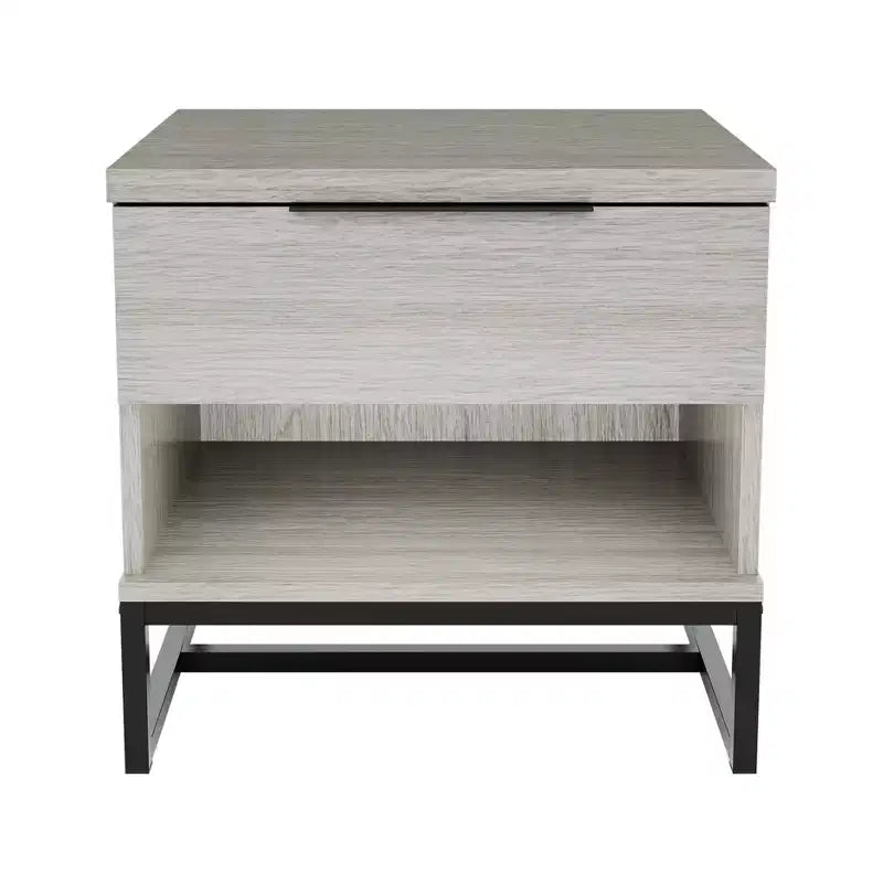 Modern Drawer Storage Nightstand Black MDF Metal Frame