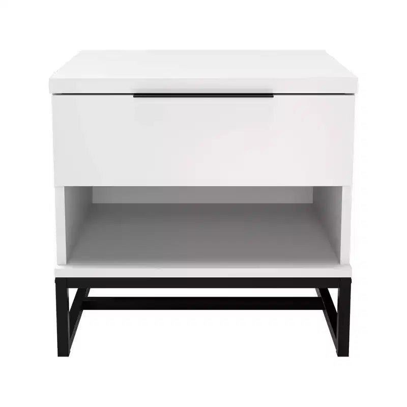 Modern Drawer Storage Nightstand Black MDF Metal Frame