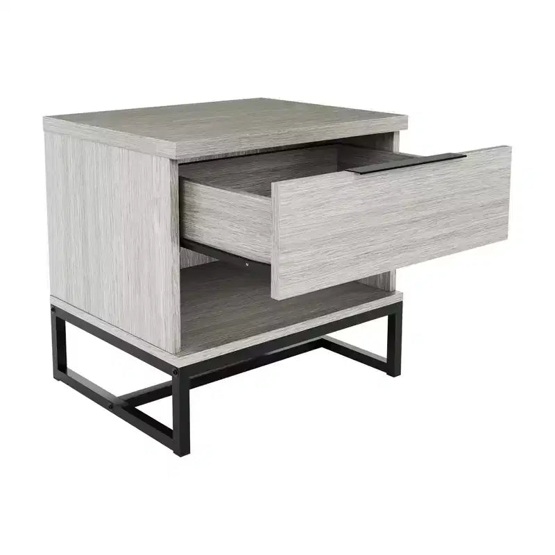 Modern Drawer Storage Nightstand Black MDF Metal Frame