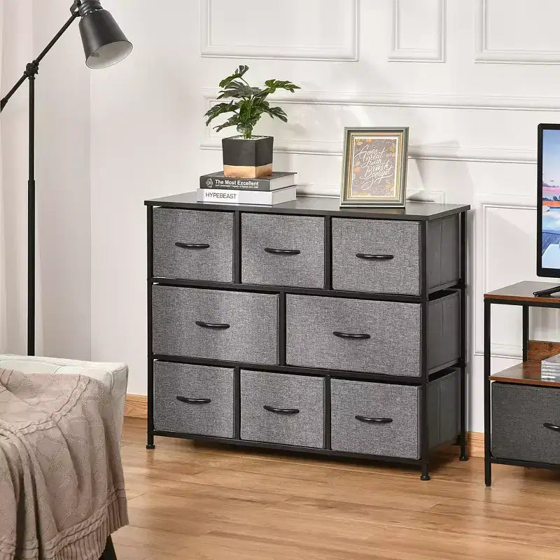 8-Drawer Dresser 3-Tier Fabric Chest of Drawers Steel Frame