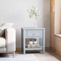 Accent End Table Sofa Side Table with Drawer and Bottom Shelf Gray