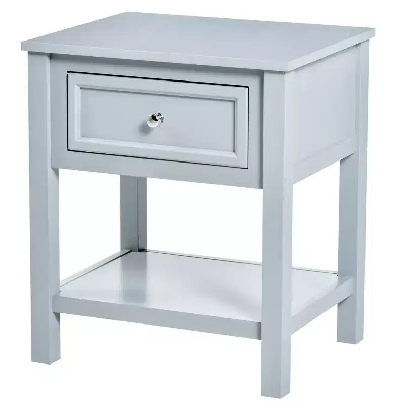 Accent End Table Sofa Side Table with Drawer and Bottom Shelf Gray